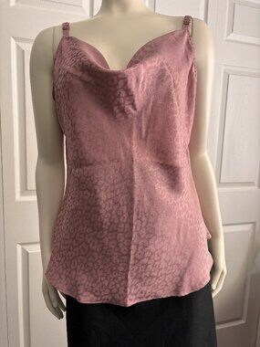 White House Black Market Satin Leopard Print Cowl Neck Cami Medium